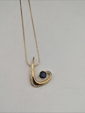 Vintage Vendome Gold-plated Blue Crystal Pendant Necklace - Women Jewelry